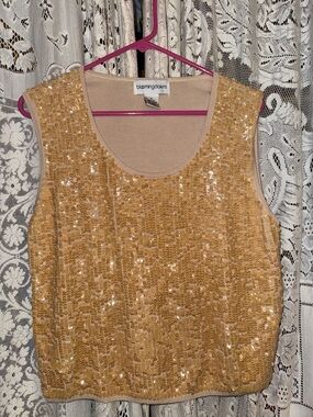 Bloomingdale's beige Sequin silk Tank Top